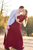 I needed a dress for my engagement photos, and this one was perfect! I went ahead and ordered an XL because I have a large bust ranging from 36DDD to 36G in bra sizes. I don't like much cleavage, so this worked perfectly for me. I also don't consider myself to be fat, but I do have a bigger stomach. I felt like this dress fit me well and was also loose enough to not be so tight on my stomach. The slit is very elegant, and this was probably my favorite part of the dress! It's also very long, and I WAS going to get it hemmed but I decided that the extra length would probably look dramatic. And it did, and I LOVED it! If you are deciding between getting either this dress or another dress, definitely get this dress because everything about it is just gorgeous!! - Karly J.
