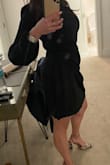 I wore this dress in black to a wedding and I got so many compliments! Very flattering! I ordered a small originally and it fit but was right around my chest. The medium was perfect! - Danielle C.