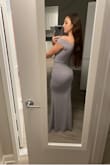 This dress is absolutely stunning. So elegant and sexy (still a little wrinkled from being in the packaging). Fits beautifully in all the right places, super comfortable fabric, and the color is perfect. A little long (I'm wearing 5" heels in the photos) so it wouldn't drag but will probably get it hemmed a little bit. Absolutely LOVE this dress - zero complaints. - Laura W.