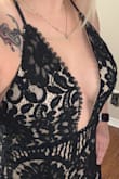 I purchased this (and the red one just like it, but  in a bigger size) to wear to Mardi Gras Balls. The quality is worth much more than I paid for it. The mesh area on the chest is nude and matched my skin tone, as you can see from the photos. The cut wasn't too low either, which I was nervous about. It looks fantastic and I can't wait to wear it to the ball next year. The fit is true to size. I got the black one in medium, and red in a large. I'm currently in between sizes, but the red was a better fit for me at the moment so that's the one I wore to the ball this year. I did have to alter the length In the red one because it was too long for me, as most dresses are, because i am 5'4 and I don't wear heels. If I did, it would have been fine. However, on this black one, the length is perfect for flats or heels without any alterations needed. Perhaps they add a little more length to the sizes as they get bigger? I don't know. Either way, I absolutely recommend it! It's gorgeous. - Niki A.