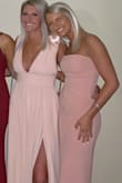 True to size, color is so pretty! A little long but I ran out of time to get it altered. (Other pink dress pictured is also from Lulus!) - Margaret H.