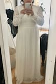 I really liked this dress, especially the scalloped lace details. The open back is gorgeous, but I'm not sure confident with how it made me look. Ultimately I decided to go with another dress, but really like this one a lot!
Keep in mind that the waist is tight and not very forgiving. - Ting T.