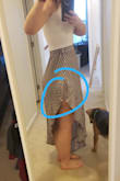 This skirt is so beautiful, flowy and fits perfectly at my natural waist, my problem is that the asymmetrical hem is really just too short. If the wind blows even slightly people would be getting a great view of my left butt cheek. So I'm really sad. I haven't decided yet if I'm going to return it because it's short or keep it because it's beautiful and use it is motivation to keep doing squats... - Victoria L.