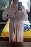 I'm by no means a "small" person but I do have a pretty big bust. I'm actually a 32G but that wasn't an option to select! I read a lot of reviews to try and see how this would fit for me but didn't end up finding success. This dress was all around too big for me. The sleeves were too long and baggy, the length was too long, and there was extra room in the chest and sides which almost never happens for me. And I'm not sure the color was right for me either- it's more of a nude pink than what I would call blush. I tried to exchange for a size small to see if it would solve my fit problems but it was out of stock for months. - Jessica L.