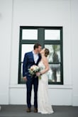 I wore this dress to my elopement and it is absolutely beautiful. No one can believe when I tell them how inexpensive it was. Looks amazing on. I probably could have ordered a medium though. - Laura F.