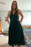 This dress really is beautiful and lovely. I got it for my college graduation and plan to also wear it to weddings and Christmas parties. The V-neck is deeper than I would prefer, especially if you have big boobs they will be out for people to see. I used a pin to raise up the V-neck so it still looks nice but isn't so revealing. I also like how it's longer past the knees, feel like most dresses are way to short! Overall, love the dress and would recommend. - Sammy R.