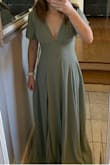 The dress fit perfectly everywhere, but was long and I had to get it altered. The dress shows quite a bit of bust, especially sitting down. Besides this I absolutely love the dress. The material is nice and the color is lovely. Heads up, if you're a short girl expect to drop some money on alterations. - Claire N.