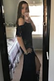 I absolutely love this dress and it's elegance. It is very lacy, which is what I wanted, and the "off-the-shoulder" look is sometimes hard to find, but this was exactly what I was looking for, and within my price range. It's slightly large in the bust area for me, but it's not very significant. I wouldn't exchange it for a smaller size just because of that. - Caroline P.