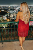 LOVE this dress! It was so perfect for Valentine's Day weekend as the color is a romantic red (not too dark, not too bright). I'm usually a medium in dresses but since I am larger in my bust area, I opted for a large because I wasn't sure how true to size it would be up-top. While it was a little loose in my bust area, the adjustable straps helped with this. I will most likely opt for a medium next time, but overall, this is a gorgeous sexy/classy dress! - Patricia S.