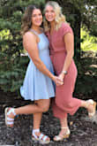 Wore this dress for graduation. A little tight on my chest which isn't normal for me. Still loved it. Didn't not have to wear a bra with this dress (mainly because it was a little snug). Great color, looks great if you have some color. - ANnie J.