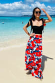 I love the Light material with big flowers print. It is so stunning on the beach. I separated the top and bottom for different outfit. They both look great! Love it!!!!! - Thuong T.