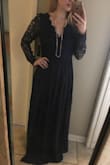 Bought this for my soon to be sister in-laws wedding and cant wait to wear it. It is a tad too long for my 5'6" frame. I am athletic built with an average sized chest (32D) and full hips. I consider myself to be an average sized women. So when I say ti is a tad long-well it is. Also a tad big in the waist- could have gone with a small-BUT wanted to err on the side of caution. So nothing i cant take in on the sides and hem the front a tad to make it work. All in all VERY happy with this purchase! Note: pictures taken bare foot to show actual length. - Kristen D.