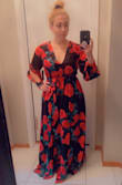 Bought this dress for my best friends baby shower. I'm short and thiccc and it fit perfectly. Bought a size L and got so many compliments. First photo is at the shower, 2nd photo is when I tried it on when it arrived. - Brooke G.
