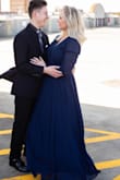I wore this in my engagement pictures. Absolutely love! It photographed beautifully.
I'm a pretty short/thick girl & the large fit well with heels. I did have to pin the bust area together so my boobs wouldn't fall out, but it still looked great! - Christina P.