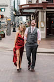 It's a gorgeous dress that was perfect for our engagement photos. It was too long for my height but I didn't think it was work tailoring. I also had to use boob tape for the deep plunge, and the slit fell more in the middle for me cause of my hips, but I love it and excited to wear it again! - Lindsey M.