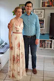 This dress was supposed to be for my rehearsal dinner, but due to the global pandemic the wedding was postponed and the rehearsal dinner canceled. I wound up getting married in this dress in a private civil ceremony in our home. Sizing is difficult for me because my top half doesn't match the bottom, but based on recommendations I ordered a small. I definitely should have ordered an extra small but I went on the measurements of my bottom half instead of the top. I was able to pull back some of the excess fabric by simply adding an additional belt. I felt beautiful in this dress and I intend to wear it to my rehearsal dinner whenever that winds up being. - Chanel I.