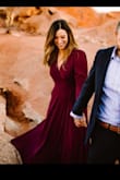 I wore this for engagement photos and the wrap style is so flattering on all body types. I am large busted and the medium fit my bosom better and the wrap part allowed me to fit to my waist perfectly. I'm usually in between small and medium in lulus, I sized up to show less chest. Many compliments received! Showstopper gown for sure! - Katherine B.