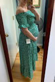 I'm 7 months pregnant and bought this dress for my baby shower. The dress is so comfortable, the print is gorgeous and the silhouette is flattering! I know I'll be able to wear it after my pregnancy too, nice and flowy! - Kelly K.