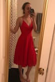 This dress is sooo comfortable. It could be used for a semi-casual day or dressed up with heels and jewelry to be more formal. I'm planning to use it for my graduation photos. The length is just below the knee (as shown), and the back lace detail makes it easy to adjust to your body. I'm very happy with it! (Sorry- these aren't the best pictures.) - Lillie P.