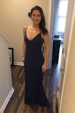 Really lovely dress! I love the fit and the material! It is a little long so I would shorten it at a tailor. Note that although it is called Slate Blue, it is not slate blue but more of a purple-ish blue. I usually wear a medium but I got a small and it fits perfect so I would suggest one size down from what you normally wear. Originally ordered it as a bridesmaid dress but the color is not Slate Blue so it doesn't work, however it's a great dress for other events! - Ana B.
