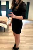 This was my first order from Lulus and i was between the small & XS. I originally ordered a small but it was a little big in the shoulders so i exchanged it for an XS which fit perfectly! The small was fine, but it was for a bachelorette party so I wanted it more form-fitting. It was too tight and i could still move around all night. It was short though and i was constantly pulling it down, but i expected that. Will wear it again! - Victoria G.