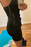 Unfortunately I didn't realize the sides of the dress were going to be stretchy. I thought the satin would provide some support and pull in around the waist to make it look smaller... but it was loose and made my waist sides look larger. I will be returning. Maybe sizing down would help. The color is as advertised. The length was good. - Christina H.