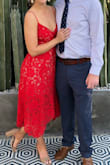 Fave wedding Guest dress I think I've ever worn, got a ton of compliments. Color is so fun, it's super flattering! I did have to take in the armpits a little, so looking back I should've ordered a small, but LOVE this dress! - Shanae P.