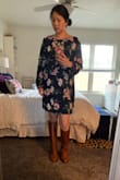 I love the colors and pattern of this dress, and plan to wear with and without leggings. My measurements are almost never consistent with size charts  (Example: Lulus size charts suggest my waist 10-12, hips  size  6-8) but I'm almost always size S, sometimes M and  rely heavily on reviews/photos to decide which size to buy. Because this dress isn't fitted, I went with the small and am happy with my decision! Hope this review helps others who have the difficulties I do in determining what size to buy! - Alexia K.