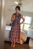 I am very happy with this dress. I love the colors and pattern and don't have anything quite like it in my closet. I like when others include reviews with photos/measurements because it helps me decide what size to purchase, especially because my measurements almost always suggest  I should buy a L (maybe M) but I usually wear a S, sometimes M. The waist is elastic and so I decided to go with a small and am content with the size. If I remember correctly, others said the dress makes you look bigger, and it is more flattering with a belt, and I would have to agree with both statements. That being said, I still love the dress and would purchase again! - Alexia K.