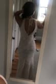 We're eloping but having a family lunch the next day to celebrate, so I bought this dress to wear during the relaxed reception. I intend to wear flats, so I will have to get it hemmed and will probably lose the small train. Otherwise, it fit perfectly. It's amazing quality, a nice, heavier material but not so heavy that it's uncomfortable. It's lined well, so I'll have no concerns of it being see-through while I wear it. - Emily D.