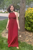 I bought this dress for my sister's wedding. It's so fun to wear and looks really flattering. I like that the straps can adjust to change the way the top fits. My sister tried it on (we are built differently) and it looked great on her too. A very flexible dress. It is a little bit long. - Kristina R.