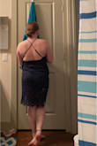 I love this dress but it's a little short. The slip that is attached to it will ride up a tiny bit while walking. The top is a little loose, but I can still tighten the straps. The color is also great. I can't wait to wear it! - Nicole G.