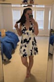 Bought this to be a witness for my brother's elopement. I have my floor length bridesmaid dress that I am NOT about to wear without the other bridesmaids. This is just as beautiful on as in the pictures, however, there is absolutely no way to wear a bra with it so that made the bust a little loose. The wedding is in 4 days so I don't have time to figure out a sticky bra solution. It was pretty loose and honestly a medium probably would've been the better pick. I feel like this would make a beautiful graduation dress. The dress is fully lines and has that awesome faux wrap style in the skirt. I am not big on keeping dresses when I buy it for a specific occasion. Also, plenty long enough for my long legs. Four stars because of the sizing issue - Shelley C.