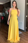Beautiful dress! I am typically a medium but reviews told me to try a small and I am so glad I did! It's a little long so it would be great with heels. I can't see my toes in it. It is not as see-through on as I thought it would be, I love it and it is placed great so I don't feel like it shows any unwanted chubby areas. Flows AMAZING! Spinning is incredible. I didn't feel like I was going to rip it taking it on and off which was surprising. Did not wear bra in photos but I plan to get a sticky for going out. I ordered it for engagement photos so the flow is going to be perfect. 10/10! Thank you Lulus! - Nathaniel W.
