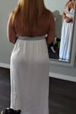 I've been wanting a white maxi dress for awhile. One that isn't see through. I'm wearing leopard underwear, just to show that the material is thick enough not to show. Also no bra needed with the way I tied it. Hubby wasn't around to help tie it the way the model was wearing it in the pic. I'm very wide hip and large booty, so if you're a curvy girl like me you shouldn't have a problem. I don't think anyone will be disappointed with this dress at all!! - Christine K.