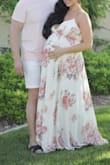 I bought this to wear to my baby shower but with the covid nightmare, I will have to postpone until my breasts will be too big to fit in this. The top is tight with the waist being very forgiving. I am big chested anyway without pregnancy. I wanted a dress that I could get more than just preggo use out of. - Christina C.