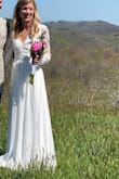 This dress was absolutely beautiful! I wore it for our small wedding ceremony, as our original wedding plans were disrupted by the pandemic. Fits true to size! The sleeves were a little itchy, but I was able to wear it for several hours and it wasn't too bad! - Emily H.
