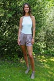 I ADORE this color, especially with a summer tan! The pockets are deeper than I expected, and I like pulling them up to act as high waisted! - Becky C.