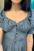 Ordered a size up (usually a size small) because I saw another review mentioning the small being a bit tight. If you wear 26"-28" in bottoms, I recommend going for the medium as it fits perfectly. The fabric wrinkles easily (it came wrinkled) so it will need a good ironing.
If you want to feel like a literal princess, I definitely recommend this dress. The only downside for me personally is that it's made in China. I think for the cost, I would rather it be made in the USA; I would even pay more for it to be made more locally. I still have to see if it being made in China reflects its quality. I also wish Lulus would be more transparent about where their clothes are made. - Olivia D.