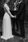 Our big wedding day in April was postponed to 2021, but we decided to have a "microwedding" or "mini-mony" with just our immediate family. I wore this dress and it was perfect! It photographed so well and I got so many compliments. People thought that this was my original wedding dress because it looks very elegant. It does run a little long. I wore 3" heels and it was still a little long for me. - Mariellen V.