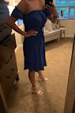 This dress is super cute. I usually wear a small, so that's what I ordered. I give this a solid 9/10. The only reason for not a 10/10 for my body type is because the waist could be tighter. I could exchange for a XS, but then I don't think my chest would fit. I'm fairly curvy and this hangs nicely right above my knee. Additionally, I think this would work with larger chested women as well. I'm a 32D in VS and I didn't feel constricted at all. - Kaylene R.