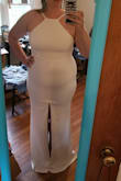Unfortunately, my hips are much larger than my bust. I should have ordered for hips and taken it in up top. I ordered to fit overall and the dress was too tight in the wrong places. Otherwise, I loved the dress. Classy white high neck and comfy fabric. Note: the website pictures don't really show it but the slit goes right up the middle of your legs. - Kelly S.