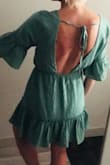 Such a beautiful dress!!! Color looks like pictured. Dress has a lining and is super comfortable. Not too short. Open back is so pretty. - Ketlin V.
