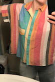 Overall I really like this shirt. It's a bit more boxy and square than I expected but it still lays nicely and looks great with jeans. The colors are summery and fun without being obnoxious or distracting and the material is sort of linen like so it's sturdy but not super soft. However it is still comfortable and very breathable which is nice. - Molly W.