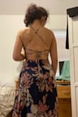I was worried about going backless and how much the front would cover but it was perfect! I used a sticky backless bra for some support but the fabric was thick enough to not need one and the top in the size small was big enough to cover everything. I had to get it hemmed because even in heels it was 3-4 inches too long. Got tons of compliments on it and I'll definitely be wearing it again! - Yvonne C.