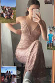 It's a little scratchy under the arms and I'm going to have to get the bust cups tailored a little smaller (but that's just to fit my body type) otherwise it fits perfect and is really flattering. The details are so pretty and don't look cheap at all and the material is quite thick and a little heavy making the quality seem really good. The length is perfect and just skims the ground on flat foot. I can't wait to wear it to my school ball!!! :) - Jamie M.