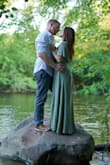 I bought this dress for my engagement photos and it's absolutely perfect! It is really long so considered that if you're short like me. I hemmed it up to fit my petite height. I was able to wear a regular unpadded bra without it showing or feeling too low cut. The quality and color are amazing!! Would recommend!!! - Caitlin W.