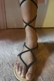 I love the material and the shoe fits perfectly true to size (I'm normally a 10). Unfortunately, if you want to tie the straps high around your calf, in my experience they don't stay up very well, which is the style I prefer. However, I still plan on keeping the shoes because they look great! - Christina W.