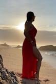 I love the way this dress fits. It's a little long but it's comfortable and elegant and simple. Great fabric. Color de amor! - Karla M.