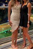 I bought this dress for my bachelorette and it was perfect! The fabric has some give to it which was nice for moving around/walking/sitting and with the adjustable straps in the back I think it helps it fit different body types well. I wore this dress for ~5 hours, never felt like the skirt was riding up like some tighter dresses do and got tons of compliments. The lace is a nice touch and I felt it made the dress look a little fancier, and I appreciated how it made the length just a bit longer in the front too! - Jordan G.